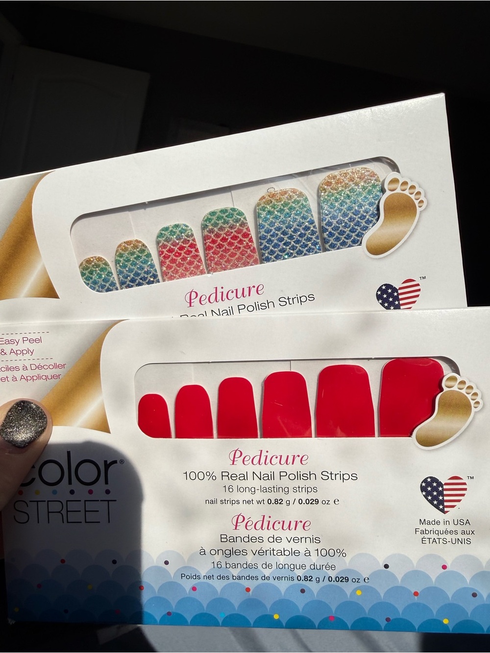 Color Street Any Fin Goes & Baton Rougey Pedicure